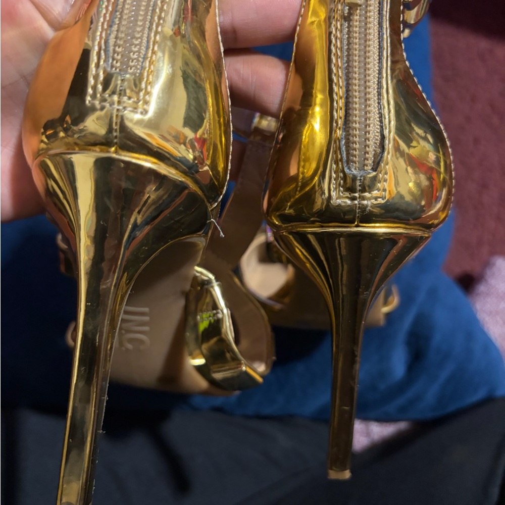 INC International Concepts Gold Pyramid Studded Heels - Picture 2 of 7